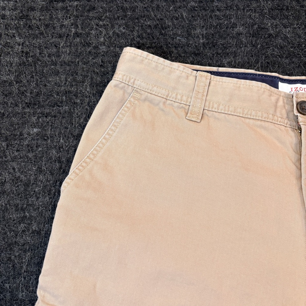Izod Saltwater Flat Front Khaki Tan Chino Shorts Mens 34 Cotton Casual Summer - Picture 8 of 13